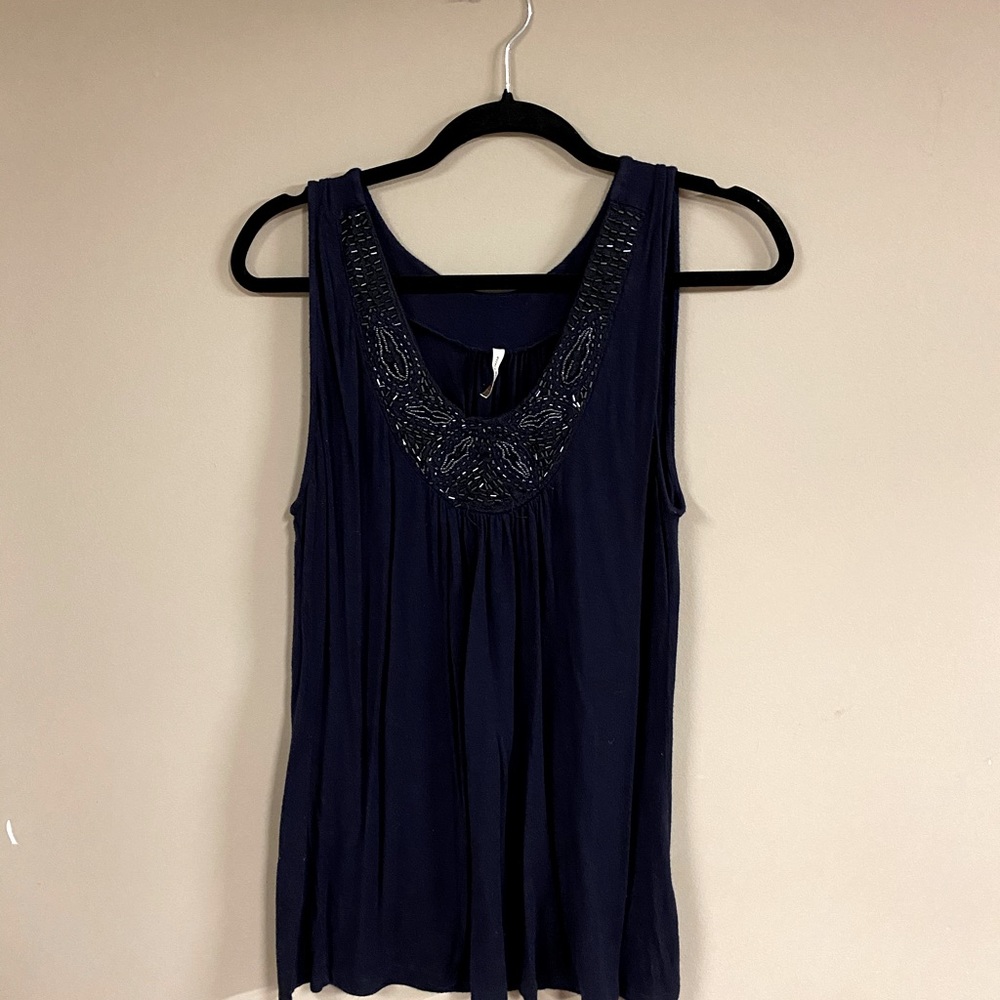 Embellished navy tank Long